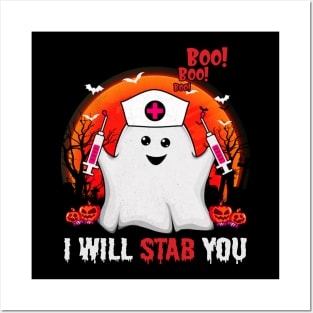 Funny ghost boo boo boo I will stab you tshirt funny halloween gift t-shirt Posters and Art